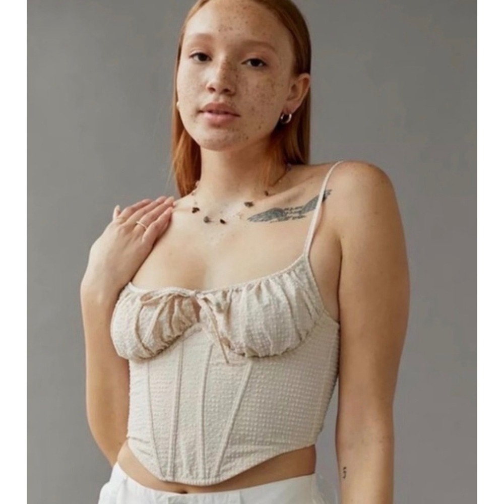 Out From Under Urban Outfitters Cream Seersucker Corset Bustier Top Small